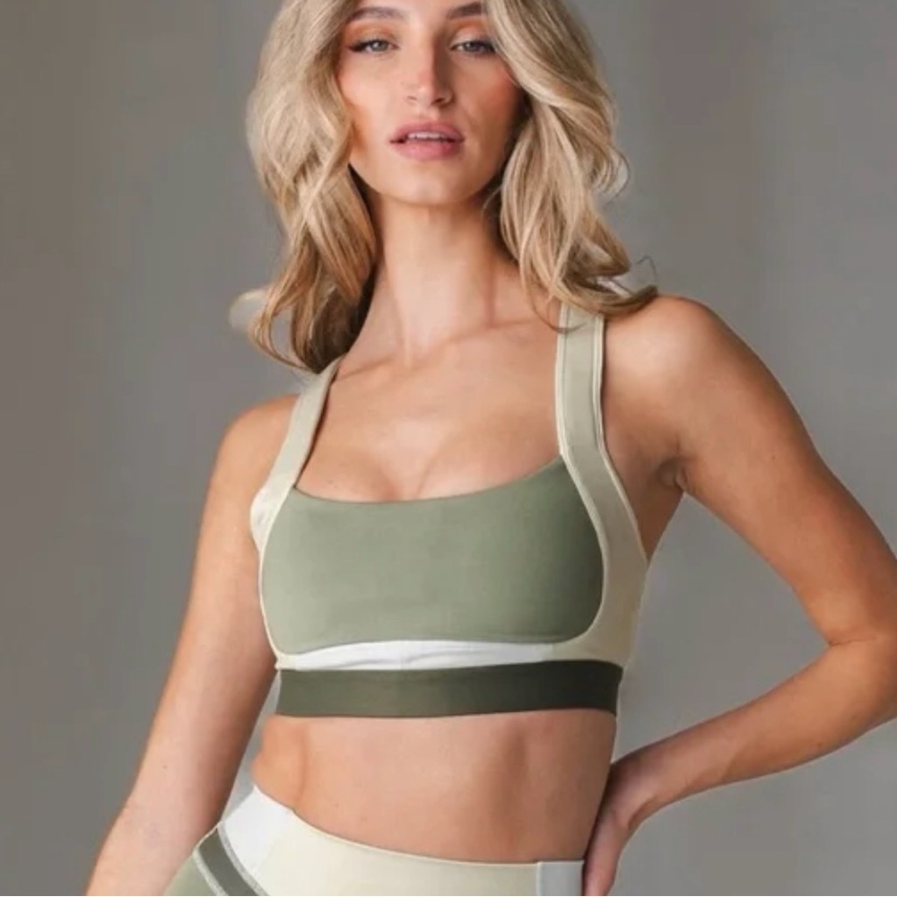 Olive Green and Cream Sports Bra